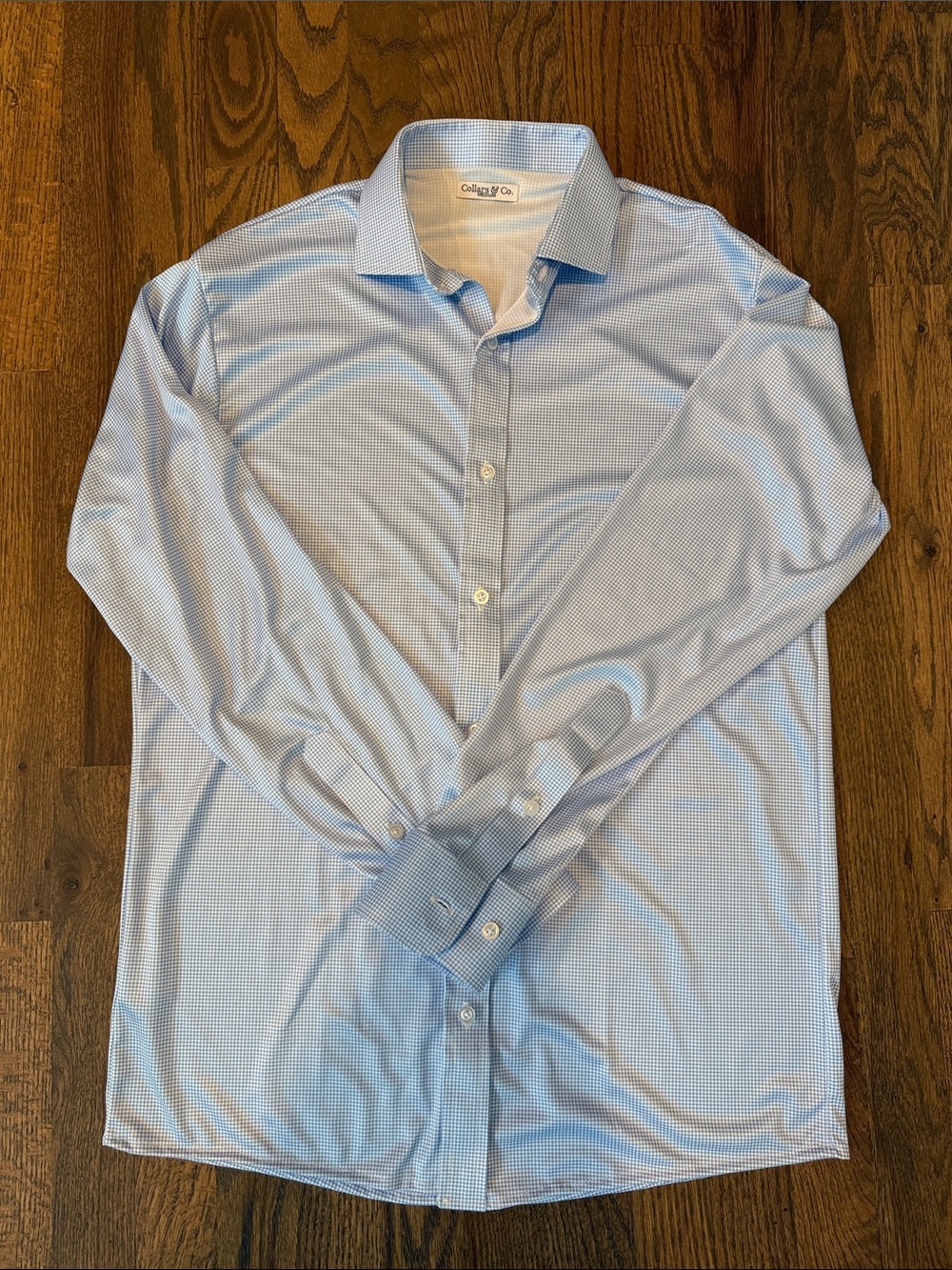 Men's Collars & Co. Light Blue Houndstooth Quattro Flex Dress Shirt | Size M